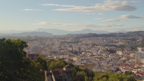 Highview-of-a-mediterraneen's-city-with-buildings-and-hills,-Malaga,-Spain
