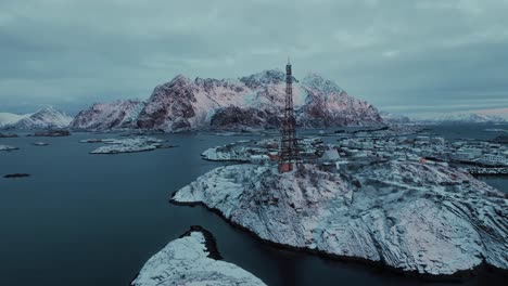 Luftaufnahme-Der-Lofoten-Inseln,-Wunderschöne-Landschaft-Im-Winter