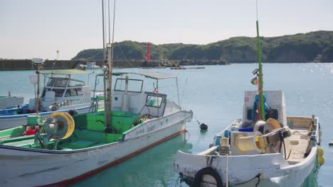 Small-Japanese-Harbor-in-on-Bright-Sunny-Day-in-Osatsu-Town,-Mie-Prefecture