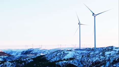 Winter-Mountains-And-Wind-Turbines-Near-Bessaker,-Norway