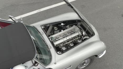 Engine-bay-of-vintage-car.-Top-down-view