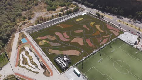 Aerial-View-of-a-soccer-field-in-Santa-fe-Mexico,-near-la-mexicana