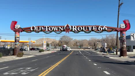 Historic-Route-66-in-Victorville,-California---driver-point-of-view