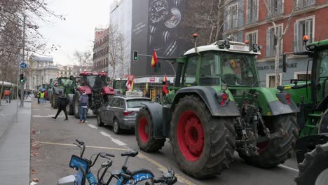 Tractors-parked-on-the-street-during-a-farmer's-strike-as-farmers-and-agricultural-unions-protest-against-unfair-competition,-agricultural-and-government-policies