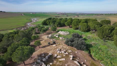 Rückflug-In-Einem-Kreisförmigen-Granit-Cromlech,-Der-Mit-Einem-Seil-Eingezäunt-Ist