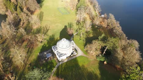 Pullback-Birds-Eye-Drone-View-Building-On-Belle-Isle-Bowness-on-Windemere