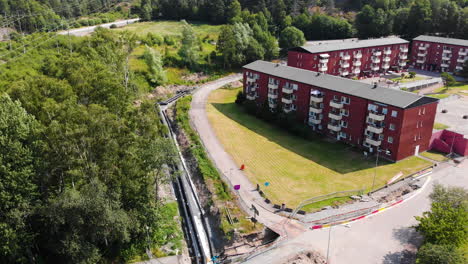 Heating-Pipelines-In-Trench-At-Residential-Area-In-Sweden