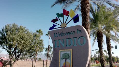 Welcome-to-Indio,-California,-City-of-Festivals-sign-with-stable-video-shot-close-up