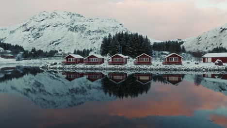 Aerial-view-of-Lofoten-Islands-beautiful-landscape-during-winter