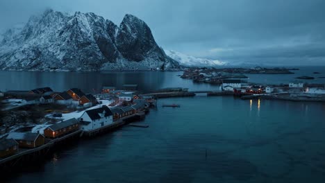 Aerial-view-of-Lofoten-Islands-beautiful-landscape-during-winter