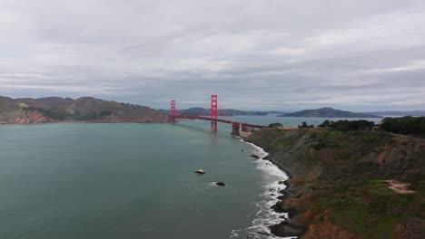 Drone-shot-showing-the-shoreline-and-golden-gate-bridge-outside-of-San-Francisco