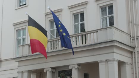 German-and-European-flags-within-Belgravia,-London,-United-Kingdom