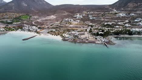 Playa-caimancito-and-la-concha-in-la-paz,-baja-california-sur-at-daylight,-aerial-view