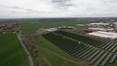 Aerial-shot,-solar-panels-in-the-field