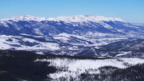 Frisco-Silverthorne-Breckenridge-Tenmile-peak-Colorado-aerial-drone-Rocky-Mountains-landscape-winter-sunny-clear-morning-blue-sky-fresh-snow-circle-right-movement