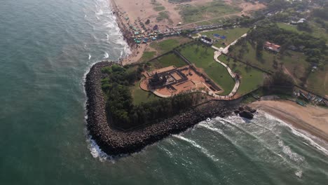 Aerial-Drone-Footage-of-Shore-Temple-In-Chennai-India