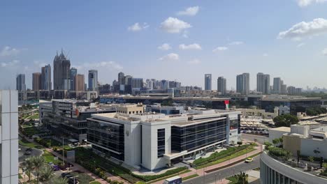 Dubai-Media-City-District,-News-Companies-and-Agencies-Buildings,-Panorama