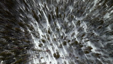 Vogelperspektive-Sonnig-Berthoud-Pass-Winter-Park-Nationalwald-Malerische-Landschaftsansicht-Luftdrohne-Hinterland-Ski-Snowboard-Berthod-Jones-Colorado-Rocky-Mountains-Gipfel-Hohe-Höhe-Rechts-Bewegung