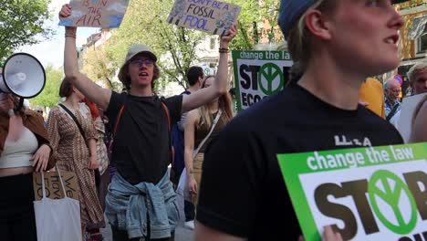 Close-view-of-young-protesters-chanting-at-climate-march-in-Sweden