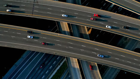 Aerial-timelapse-of-busy-traffic-on-overpass-road,-High-angle-shot-of-traffic-in-Atlanta,-Georgia,-USA