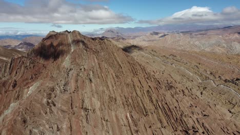 Rugged-rock-strata-on-edge,-rustic-Canon-del-Indio-canyon-in-Argentina