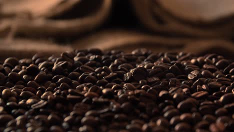 Close-up-static-shot-of-dark-brown,-freshly-roasted-coffee-beans