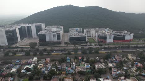 Aerial-Drone-Shot-of-Corporate-Buildings-In-Indian-Metro-City-Chennai