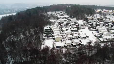 Heavy-Winter-Snowfall-Weather-Scenery,-Drone-view