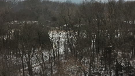 Árboles-Desnudos-Junto-A-La-Carretera-Con-Nevadas-Cerca-Del-Lago-Sequoyah,-Arkansas,-Estados-Unidos