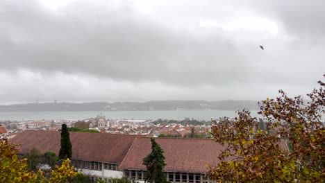 Stormy-Serenity:-Tejo-River,-Lisbon’s-Cloudy,-Rainy-Day-with-Blustery-Winds-and-Atmospheric-Views