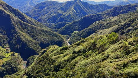 Drone-footage-of-a-valley-with-jungle-in-Luzon,-north-Philippines