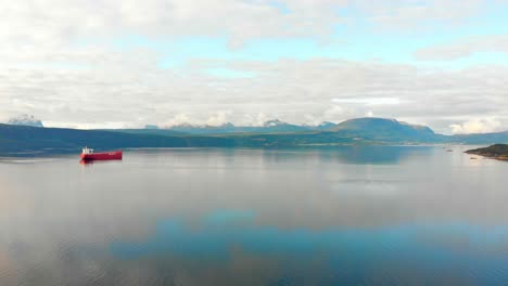 Aerial:-red-cargo-boat-in-the-Fiord-of-Narvik