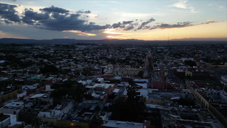 Beautiful-sunset-of-a-hispanic-city-viewed-from-a-drone