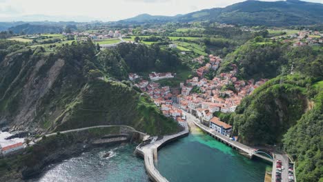 Cudillero-Beautiful-Coastal-Village-in-Asturias,-North-Spain---Aerial-4k