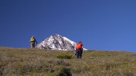 Wanderer-Wandern-über-Grasbewachsene-Berge-Auf-Elfin-Lake-Trails,-British-Columbia,-Kanada