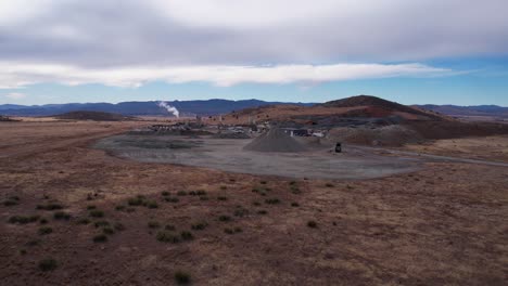 Aerial-View-of-Concrete-Factory-in-Landscape-of-Arizona-USA,-Plant-and-Heavy-Machinery,-Drone-Shot