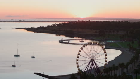 Sunrise-Over-Corio-Bay-Views-Of-Geelong,-Australia-AERIAL