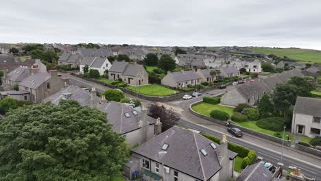 Kirkwall-Scotland-UK,-Drone-Shot-of-Houses-and-Homes-in-Residential-Community