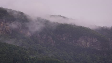 View-of-Lamington-National-Park-under-cloud-and-rain-from-Numinbah-Valley,-Gold-Coast-Hinterland,-Australia