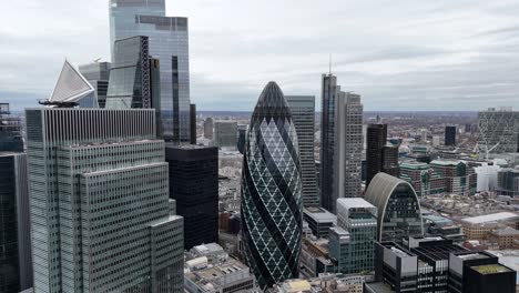 30-St-Mary-Axe,-The-Gherkin,-financial-district,-London-UK-drone,aerial