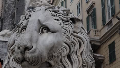 Close-up-shot-of-a-large-stone-carved-Lion-in-Genoa,-Italy