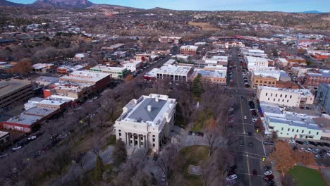 Aerial-View-of-Yavapai-Courthouse-Building-and-Plaza-in-Downtown-Prescott-AZ-USA