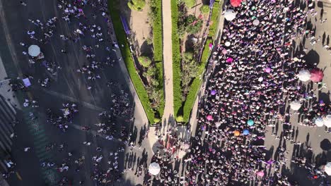 Manifestación-Del-Día-Internacional-De-La-Mujer-En-El-Paseo-De-La-Reforma,-Ciudad-De-México