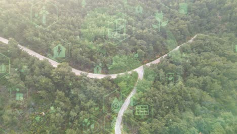 Green-forest-aerial-view-and-environmental-technology-concept