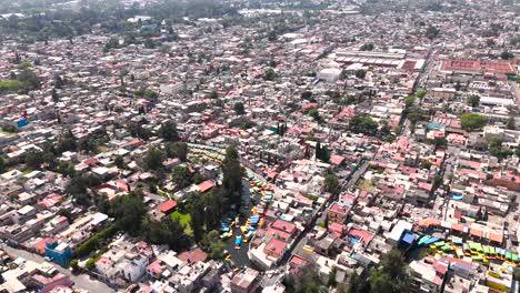 Flying-over-Xochimilco,-south-of-CDMX