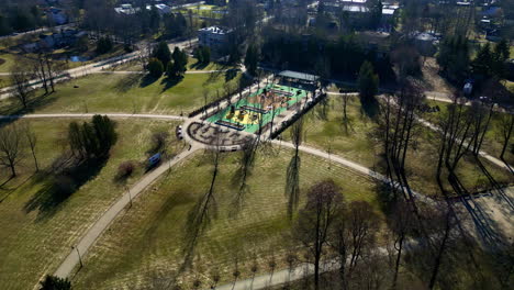 Children's-playground-in-an-urban-park---aerial-approach