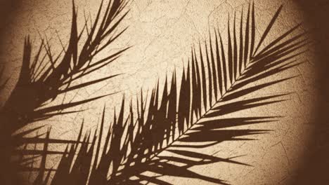 Pflanzenschatten-über-Einer-Wand,-Die-Sich-Von-Einer-Sommerbrise-Bewegt,-Schleifensequenz,-3D-Rendering-Animation,-Goldener-Hintergrund