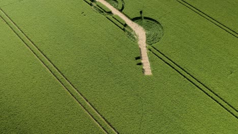 Vista-Aérea-Pasando-Por-Winterbourne-Bassett-Campo-De-Cebada-Círculo-De-Cultivo-Arruinado-Por-El-Granjero-De-Wiltshire