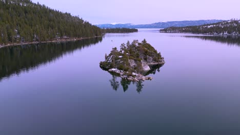 Aerial-orbit-of-Fannette-Island,-Emerald-Bay,-Lake-Tahoe,-California