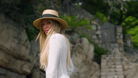Attractive-Tourist-Woman-In-Summertime-On-The-Adriatic-Sea-In-Croatia